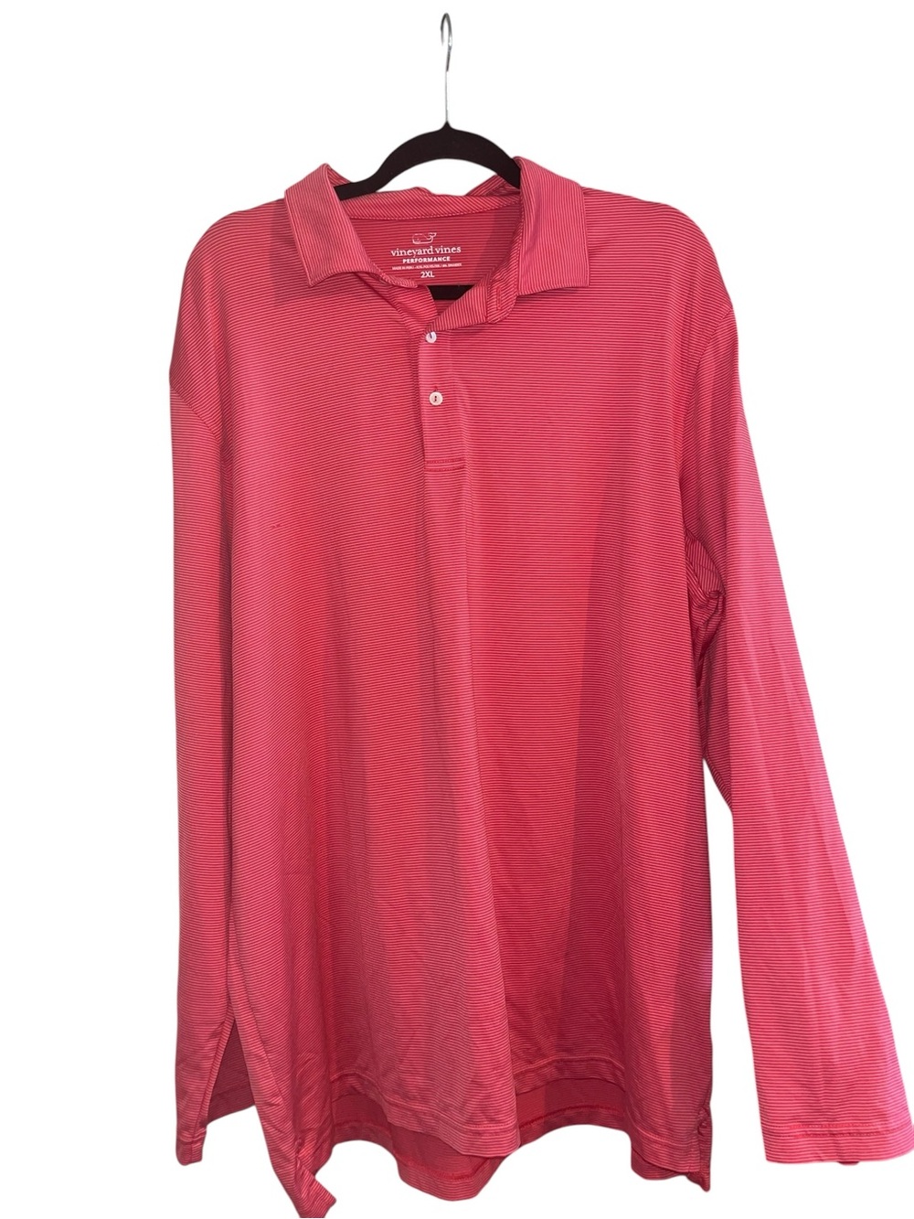 Vineyard Vines Performance Polo Shirt Mens 2XL Pink Striped Long Sleeve Golf Str